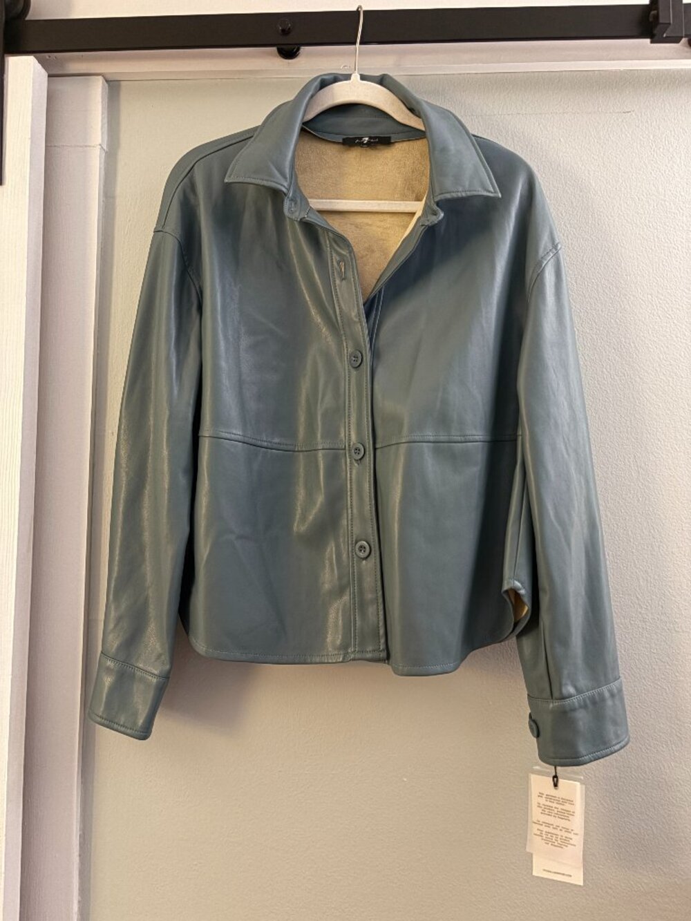 NWT 7 For All Mankind Faux Leather Jacket in Med (blue/gray)